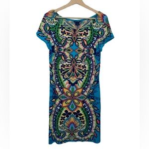 Sunny Taylor Multicolor Floral Dress Boho Vibrant Print - Size L Made in USA